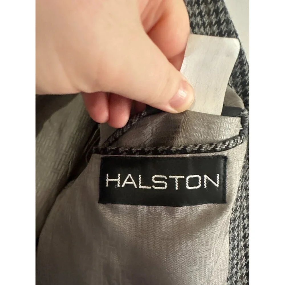 Vintage Halston 100% Wool Tweed Blazer Mens 38R Houndstooth USA Sport Coat